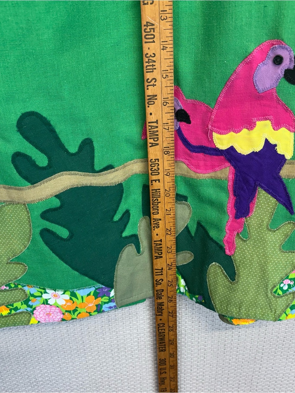 A Pretty Penny Green Handmade Patchwork Tropical Birds Wrap Skirt S Cottagecore - Picture 12 of 13